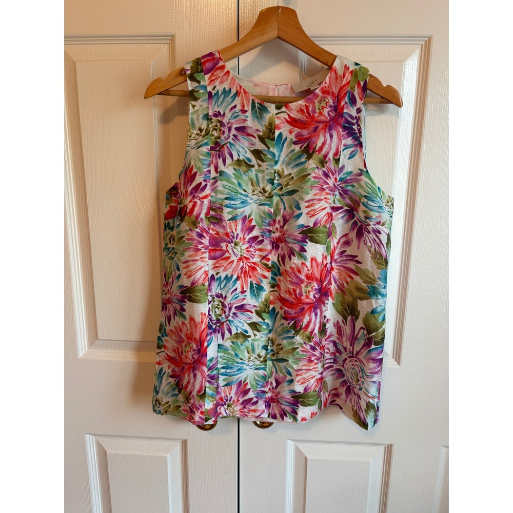 Ann Taylor LOFT Floral Sleeveless Shell Top Linen Blend Multi Color Small NWT